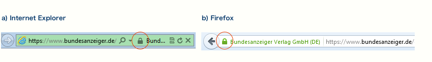 Schaugrafik, um dem Benutzer zu zeigen woran er eine verschlüsselte Seite erkennt