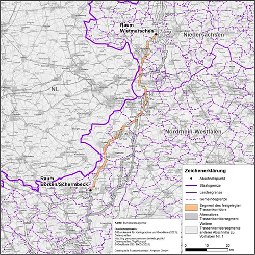 Darstellung des festgelegten Trassenkorridors für das Vorhaben 1 BBPlG, Abschnitt C