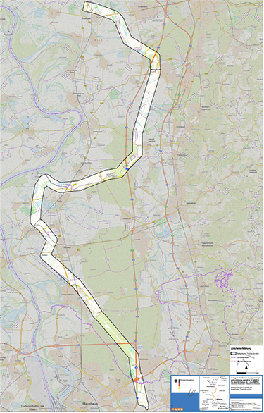 Darstellung des festgelegten Trassenkorridors für das Vorhaben 2 BBPlG, Abschnitt A