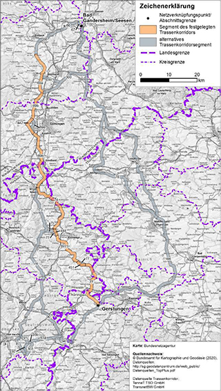 Darstellung des festgelegten Trassenkorridors für das Vorhaben 3 BBPlG, Abschnitt C