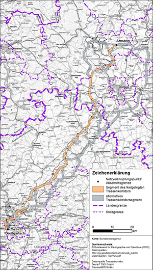 Darstellung des festgelegten Trassenkorridors für das Vorhaben 3 BBPlG, Abschnitt E
