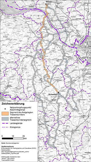 Darstellung des festgelegten Trassenkorridors für das Vorhaben 4 BBPlG, Abschnitt A