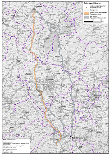 Darstellung des festgelegten Trassenkorridors für das Vorhaben 4 BBPlG, Abschnitt B