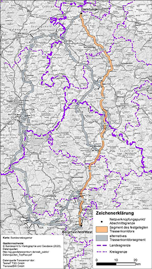 Darstellung des festgelegten Trassenkorridors für das Vorhaben 4 BBPlG, Abschnitt D