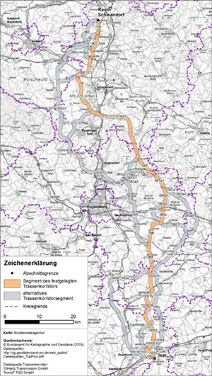 Darstellung des festgelegten Trassenkorridors für das Vorhaben 5 BBPlG, Abschnitt D