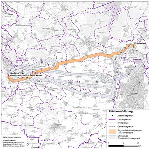 Darstellung des festgelegten Trassenkorridors für das Vorhaben 10 BBPlG, Abschnitt C
