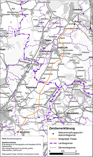 Darstellung der festgelegten Trasse für das Vorhaben 13 BBPlG, Abschnitt Ost