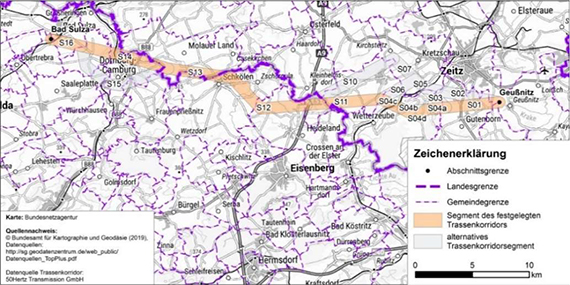 Darstellung des festgelegten Trassenkorridors für das Vorhaben 13 BBPlG, Abschnitt Mitte
