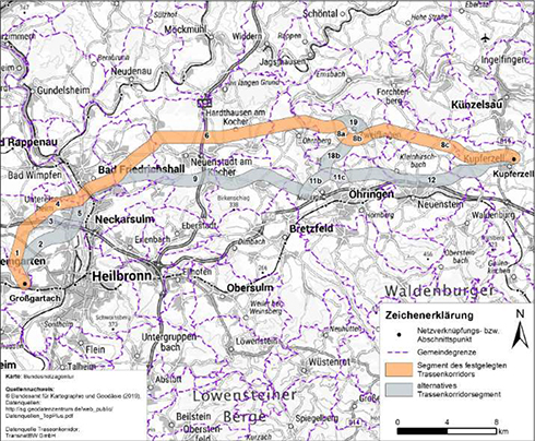 Darstellung des festgelegten Trassenkorridors für das Vorhaben 20 BBPlG, Abschnitt 3