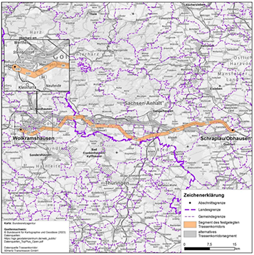 Darstellung des festgelegten Trassenkorridors für das Vorhaben 44 BBPlG, Abschnitt Nord