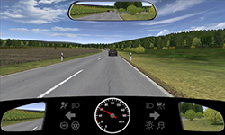 Sie fahren außerorts auf einer Straße mit 60 km/h und nähern sich einer lang gezogenen Linkskurve. Vor Ihnen fahren mehrere Fahrzeuge. Es ist kein entgegenkommendes Fahrzeug des Gegenverkehrs sichtbar.