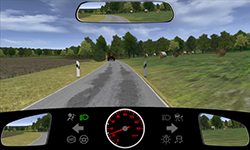 Sie fahren außerorts auf einer schmalen Straße mit etwa 25 km/h. Die Fahrbahn ist verschmutzt. Ihnen kommt ein Traktor entgegen.