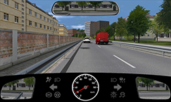 Sie fahren innerorts mit 20 km/h und befahren den linken von zwei Fahrstreifen für Ihre Richtung.