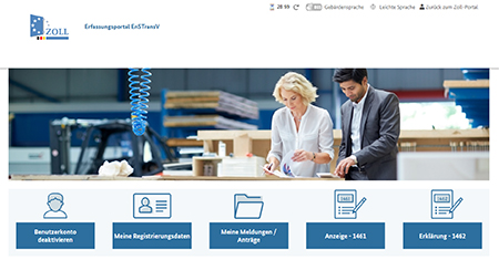 Abbildung 4: Startseite für bereits im Erfassungsportal zur EnSTransV registrierte User