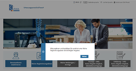 Abbildung 7: Startseite für noch nicht im Erfassungsportal zur EnSTransV registrierte User