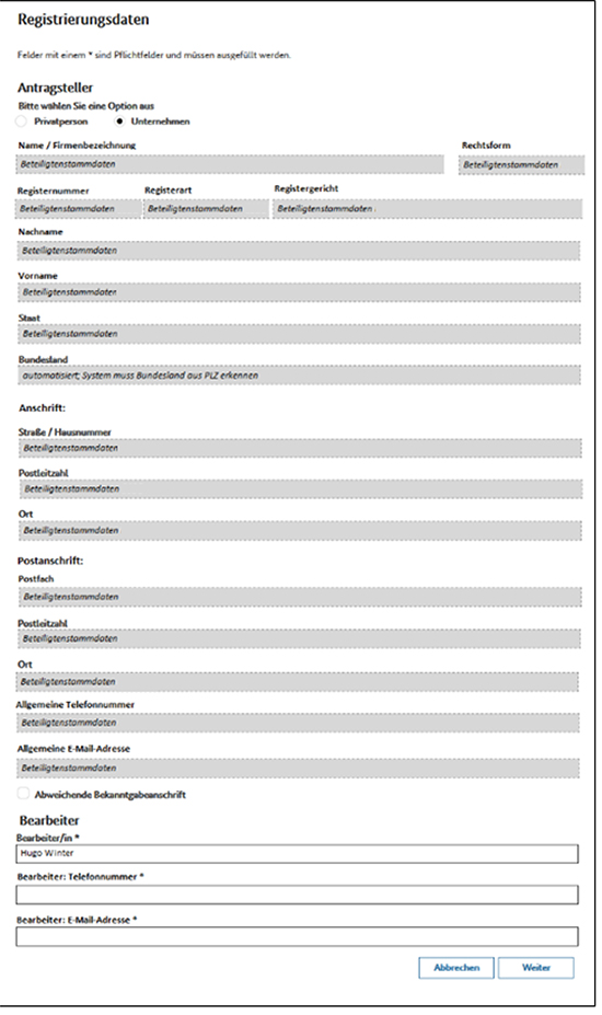 Abbildung 8: Registrierungsdaten
