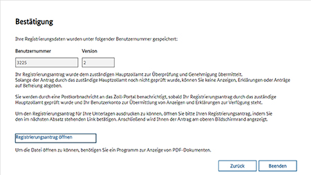 Abbildung 13: Bestätigung der Registrierung