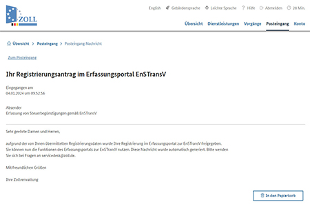 Abbildung 17: Posteingangsnachricht