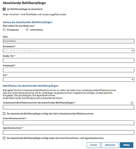 Abbildung 22: Anzeige – Abweichender Beihilfeempfänger
