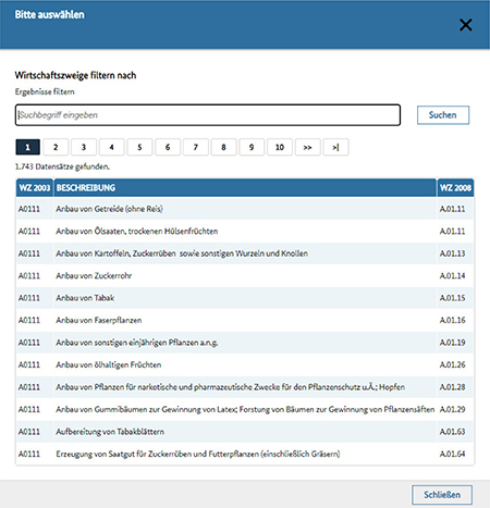 Abbildung 24: Auswahl Wirtschaftszweig