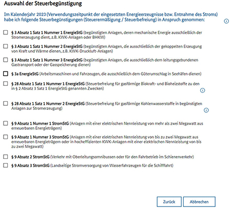Abbildung 25: Anzeige – Auswahl der Begünstigung