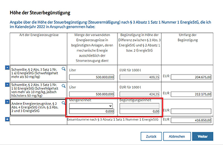 Abbildung 27: Höhe der Steuerbegünstigung erfassen