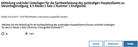 Abbildung 28: Seite „Mitteilungen und/oder Unterlagen ja/nein“