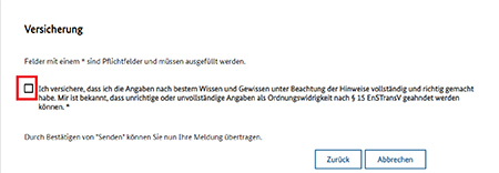Abbildung 33: Formular-Seite „Versicherung“ in den Meldungen