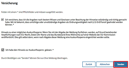 Abbildung 35: Formular-Seite „Versicherung“ mit Hinweis Auskunftssperre