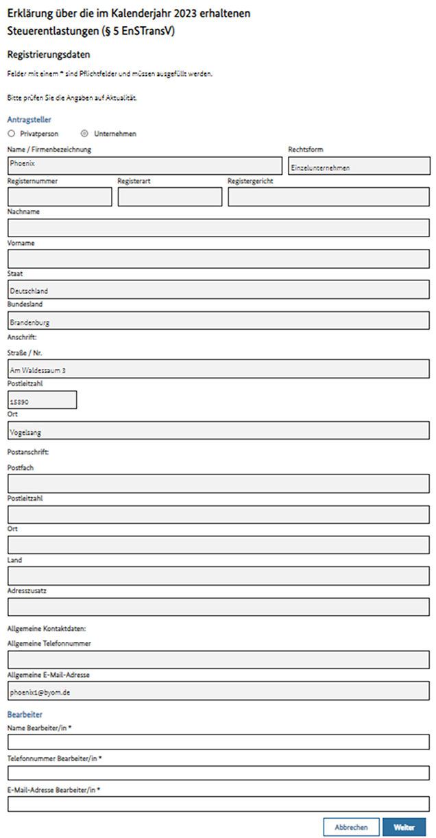 Abbildung 40: Erklärung – Registrierungsdaten