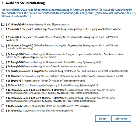 Abbildung 44: Erklärung – Auswahl der Entlastung