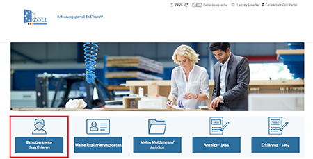 Abbildung 53: Startseite mit hervorgehobener Schaltfläche „Benutzerkonto deaktivieren“