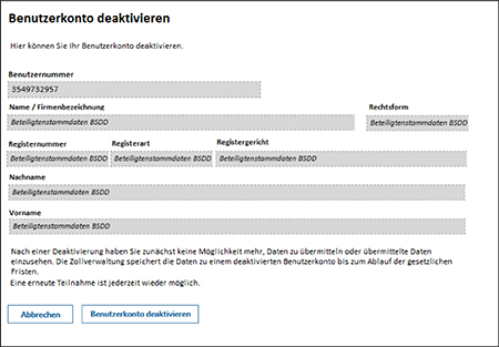Abbildung 54: Seite „Benutzerkonto deaktivieren“