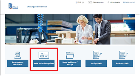 Abbildung 60: Startseite – Änderung der Registrierungsdaten