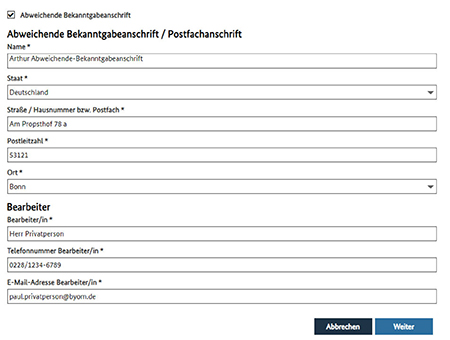 Abbildung 61: Änderung der Registrierungsdaten – Seite 1