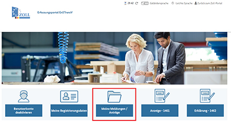 Abbildung 65: Startseite – Anzeige der abgegebenen Anzeigen, Erklärungen und Anträge