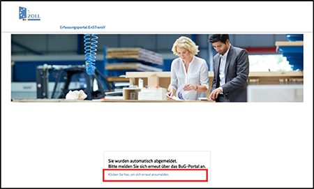 Abbildung 67: Mitteilungsseite nach einem Timeout