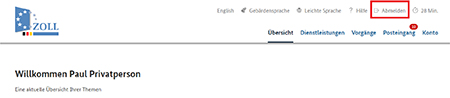 Abbildung 69: Startseite Zoll-Portal