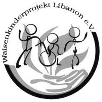 Drei skizzierte Kinder über einer flachen Hand, aus der wiederum vier grüne Pflanzenblätter emporwachsen, umrandet von einem schwarzen Kreis mit dem Schriftzug „Waisenkinderprojekt Libanon e.V.“