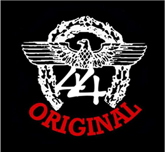 Reichsadler mit stilisiertem Siegerkranz und der Aufschrift „44 Original“ mit weißen Ziffern und roter Schrift