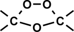 Ozonide zeichnen sich dadurch aus, dass in diesen Verbindungen zwei Kohlenstoffatome sowohl über eine Brücke aus einem Sauerstoffatom als auch über eine Brücke aus zwei Sauerstoffatomen miteinander verbunden sind.