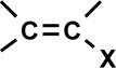 Als Strukturelement der Olefine sind zwei durch eine Doppelbindung verbundene Kohlenstoffatome dargestellt, wobei an einem Kohlenstoffatom ein Wasserstoffatom durch einen anderen Rest, wie z.B. ein Halogenatom, eine Cyanidgruppe, eine Esterfunktion oder einen Phenylring ersetzt wurde.