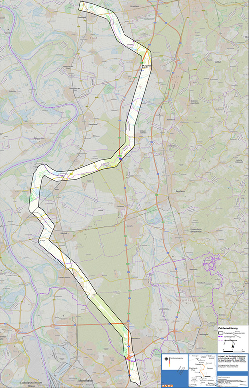 Abbildung 5: Darstellung des festgelegten Trassenkorridors für das Vorhaben 2 BBPlG, Abschnitt A