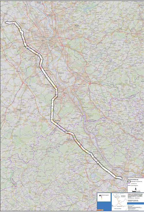 Abbildung 9: Darstellung des festgelegten Trassenkorridors für das Vorhaben 2 BBPlG, Abschnitt E