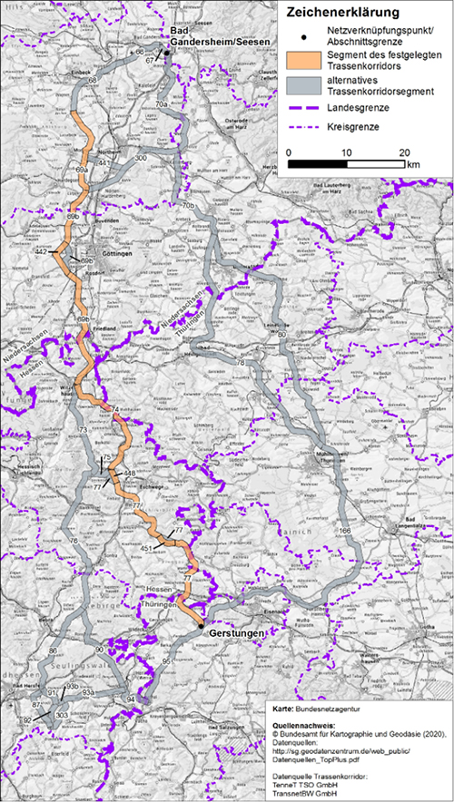 Abbildung 17: Darstellung des festgelegten Trassenkorridors für das Vorhaben 4 BBPlG, Abschnitt C