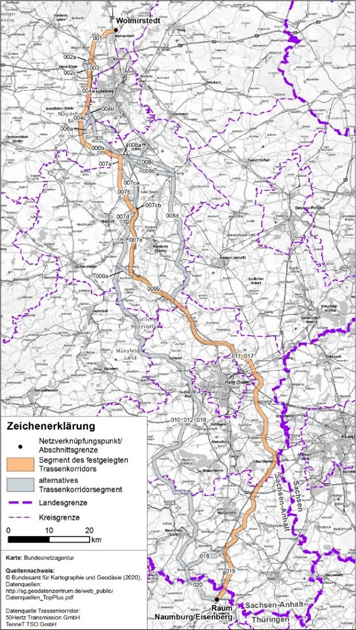 Abbildung 19: Darstellung des festgelegten Trassenkorridors für das Vorhaben 5 BBPlG, Abschnitt A