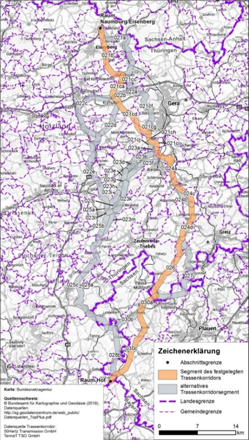 Abbildung 20: Darstellung des festgelegten Trassenkorridors für das Vorhaben 5 BBPlG, Abschnitt B