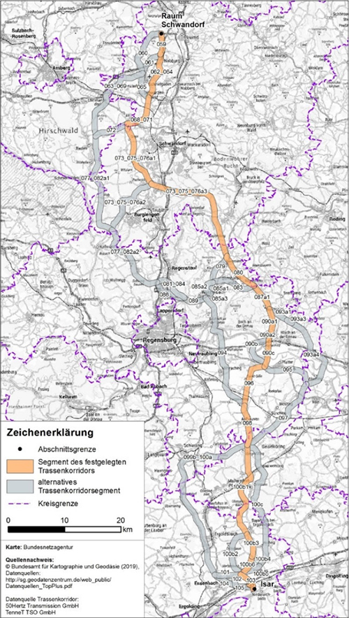 Abbildung 22: Darstellung des festgelegten Trassenkorridors für das Vorhaben 5 BBPlG, Abschnitt D