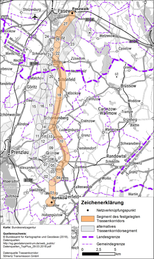 Abbildung 23: Darstellung des festgelegten Trassenkorridors für das Vorhaben 11 BBPlG