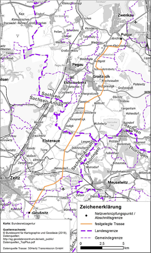 Abbildung 24: Darstellung der festgelegten Trasse für das Vorhaben 13 BBPlG, Abschnitt Ost